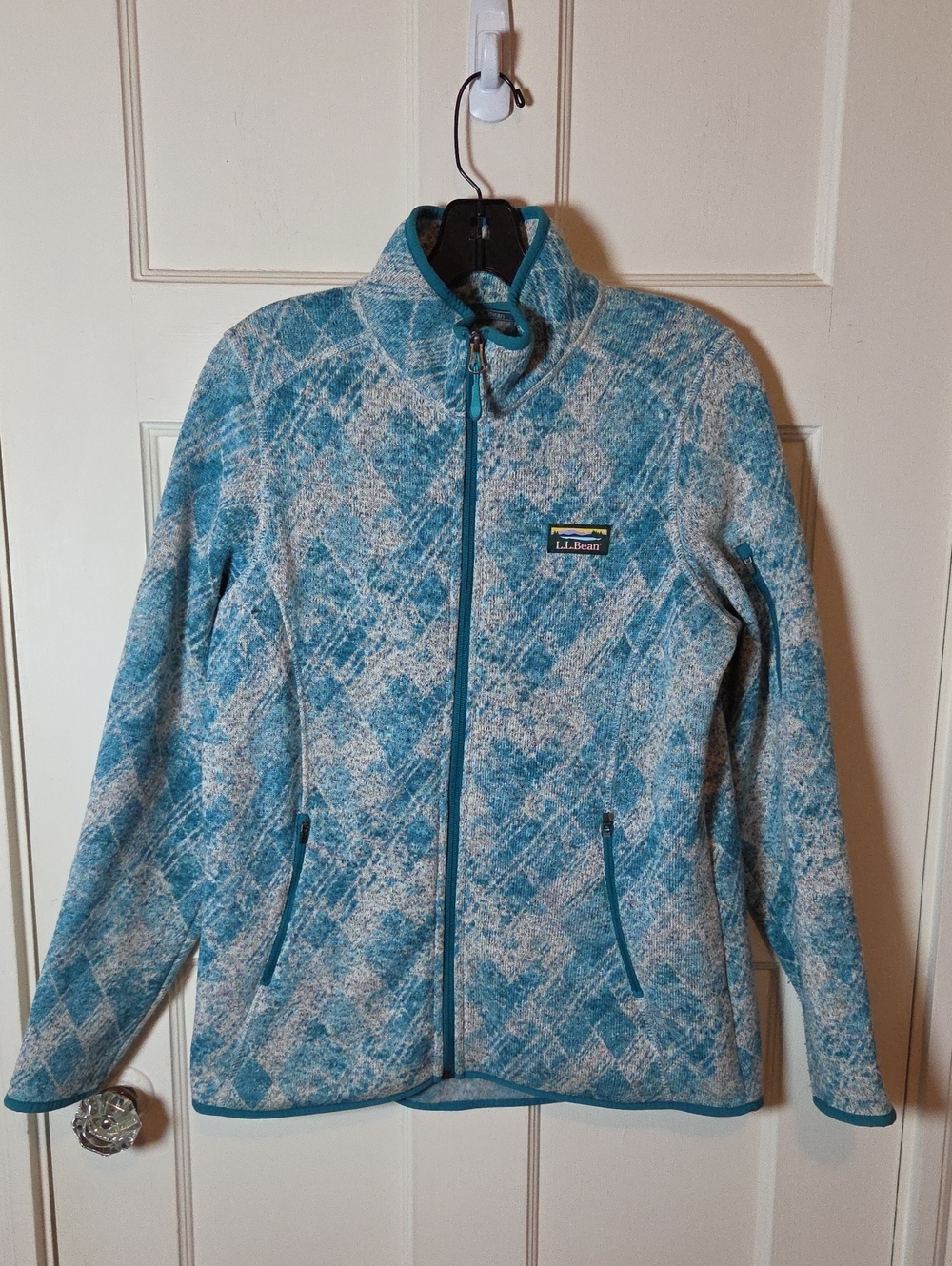 L.L. Bean Women's Teal Blue Fracture Sweater Fleece Full-Zip Jacket SZ Medium